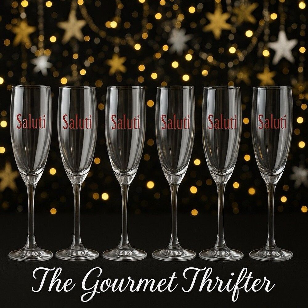GIADA DE LAURENTIIS Italian Saluti Champagne Flutes NEW Set Of 6 Holiday NYE